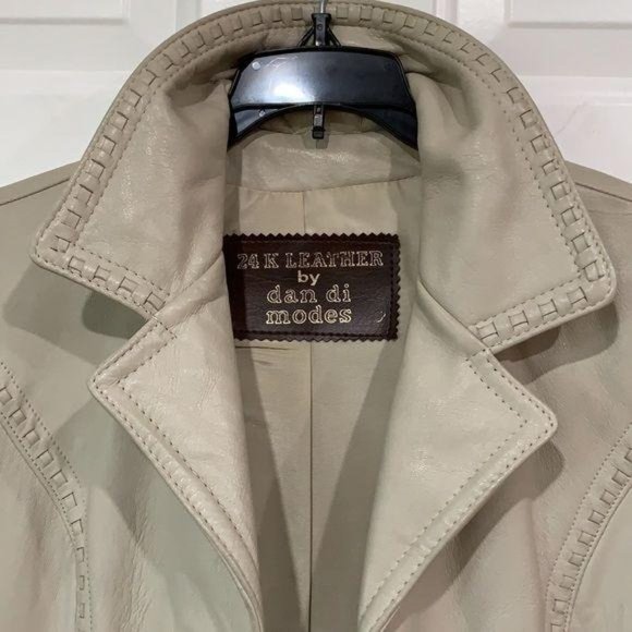 Vintage Leather Trench Coat Cream size L 14 - Picture 2 of 16